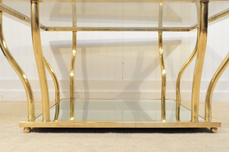 20th Century Italian Modern Brass and Glass Hollywood Regency Sculptural 2-Tier Coffee Table