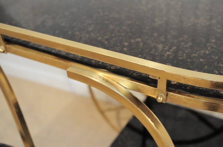 Vintage Italian Hollywood Regency Solid Brass & Gold Flecks Black Glass Tea Cart 2