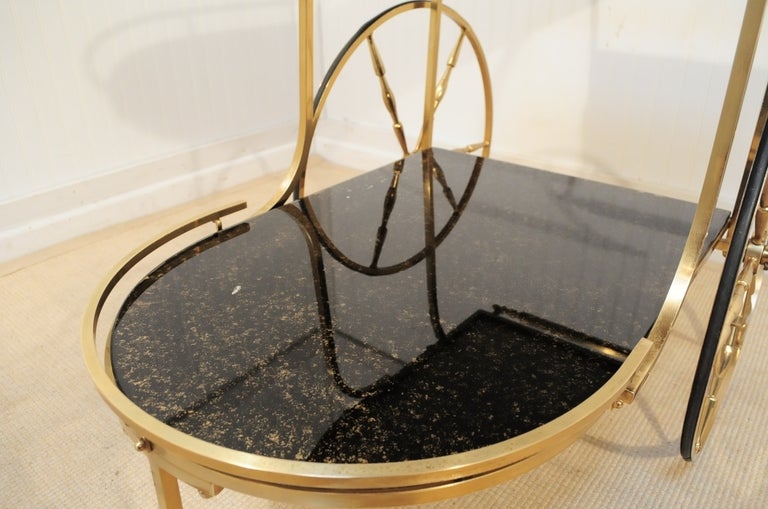 Vintage Italian Hollywood Regency Solid Brass & Gold Flecks Black Glass Tea Cart 4