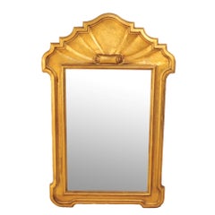 1940's Italian Carved Wood Scrolling Shell Form Gold Mirror