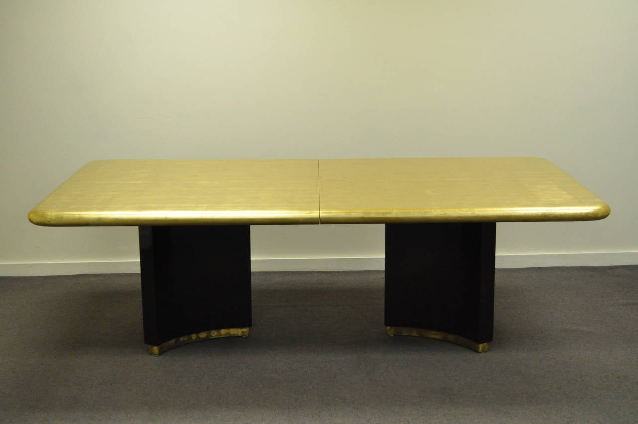 American Custom Gold Leaf Art Deco Maison Jansen Style Extension Dining Conference Table For Sale