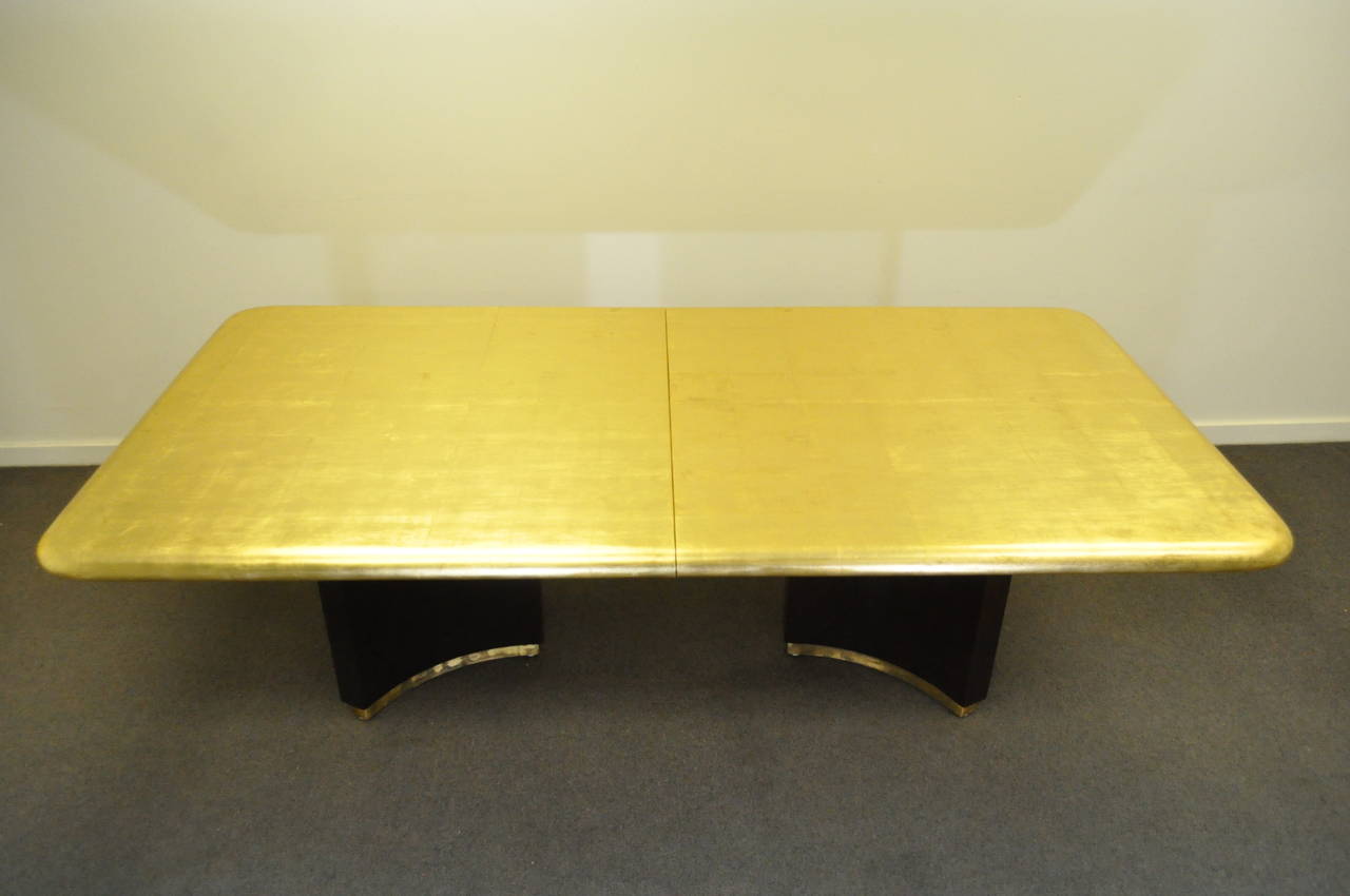 Custom Gold Leaf Art Deco Maison Jansen Style Extension Dining Conference Table For Sale 1