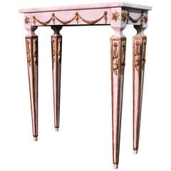 Italian Carved & Painted French Neoclassical Style Marble Top Console Table