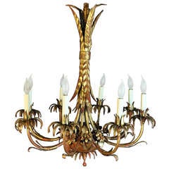 1940's Hollywood Regency Italian Wheat Sheaf Gold Gilt Iron Chandelier 2