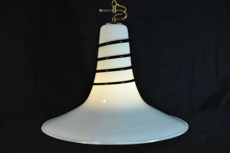 20th Century Italian Murano Art Glass Dish/Bell Shape Swirl Chandelier Pendant Light For Sale
