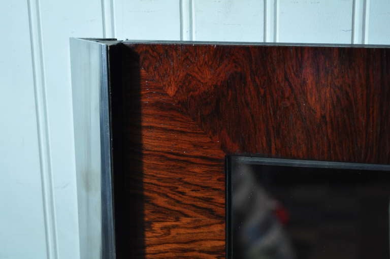 American Pair Mid Century Modern Rosewood & Chrome Frame Modernist Wall Mirrors attr. Ed Wormley