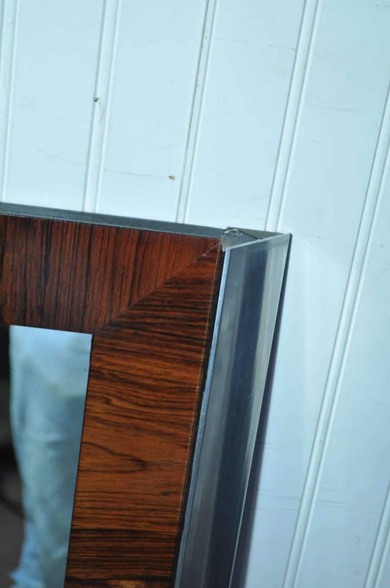Pair Mid Century Modern Rosewood & Chrome Frame Modernist Wall Mirrors attr. Ed Wormley 2