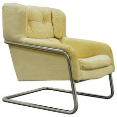 Mid Century Modern Tubular Chrome Frame Lounge Chair after Milo Baughman