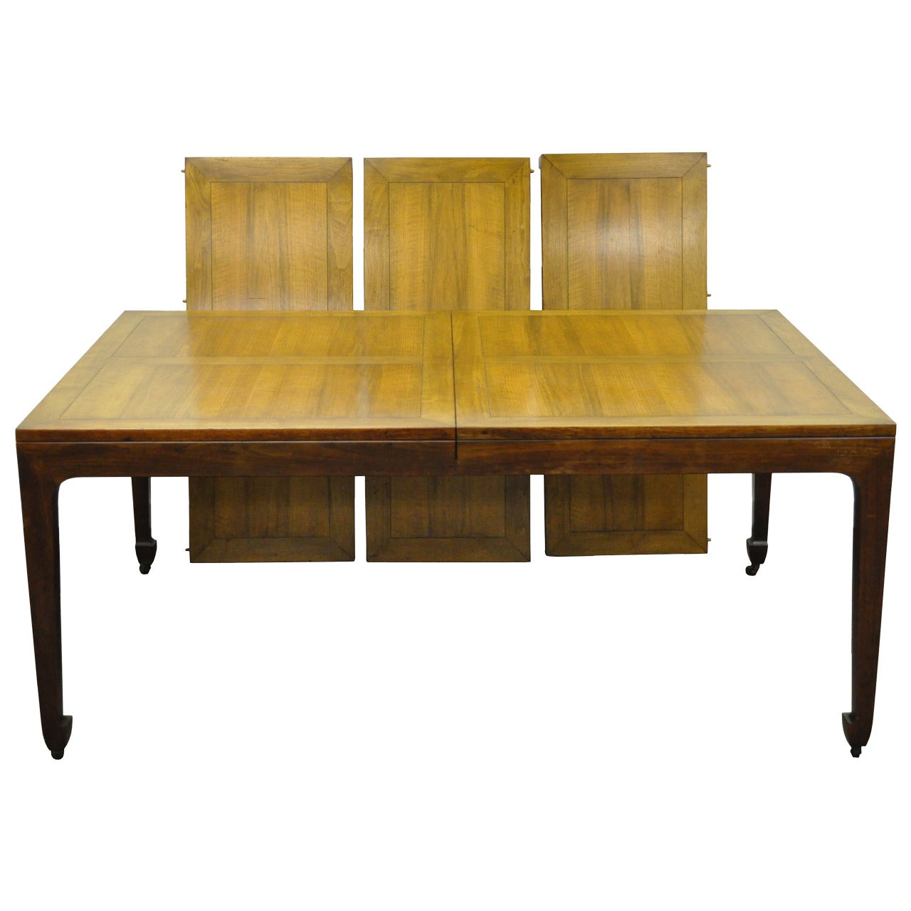 Baker Far East Collection Asian Modern Walnut Banded Dining Table Three Leaves