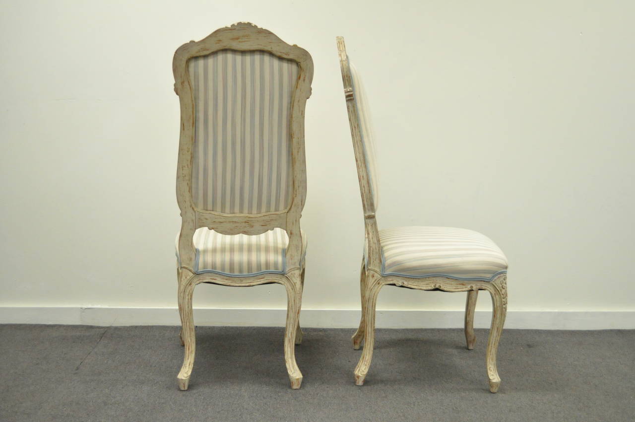 American 4 Carved Swedish Rococo or French Louis XV Style Painted Dining Chairs For Sale