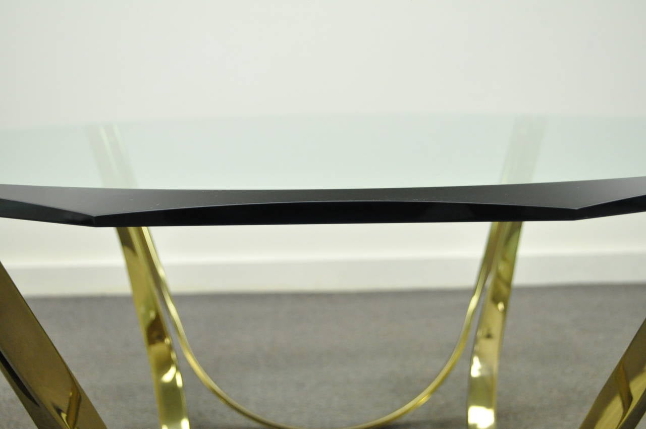 Metalwork Trimark Brass Plated Steel & Glass Coffee Table after Roger Sprunger for Dunbar For Sale