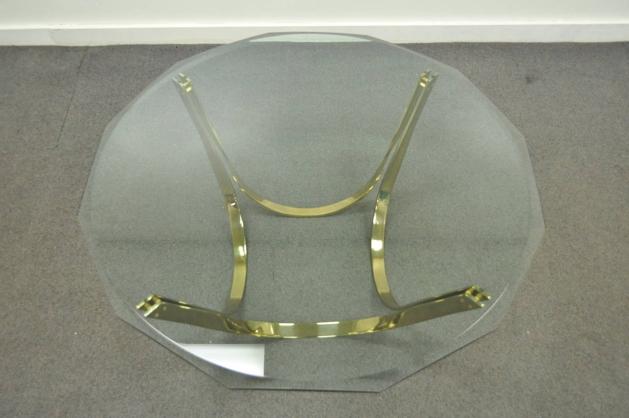 20th Century Trimark Brass Plated Steel & Glass Coffee Table after Roger Sprunger for Dunbar For Sale