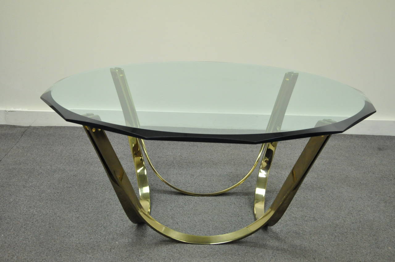 Trimark Brass Plated Steel & Glass Coffee Table after Roger Sprunger for Dunbar For Sale 1