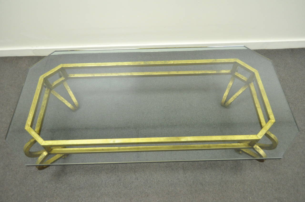 Vintage Arturo Pani Style Gold Gilt Iron & Glass Hollywood Regency Coffee Table  For Sale 2