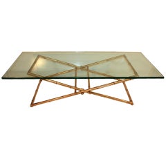 Italian Gilt Metal 1" Glass  X Form Faux Bamboo Cocktail Table