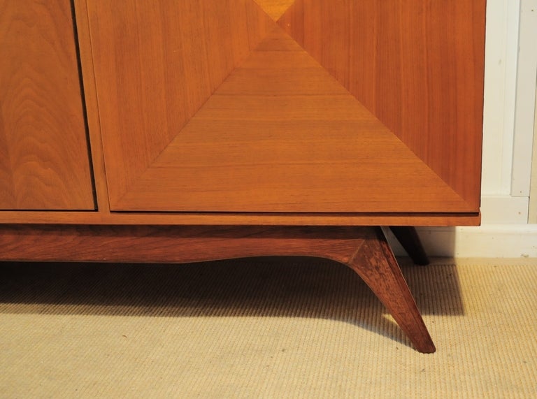 3 Dimensional Diamond Front 2 Piece Credenza Cabinet after Vladimir Kagan In Good Condition In Philadelphia, PA