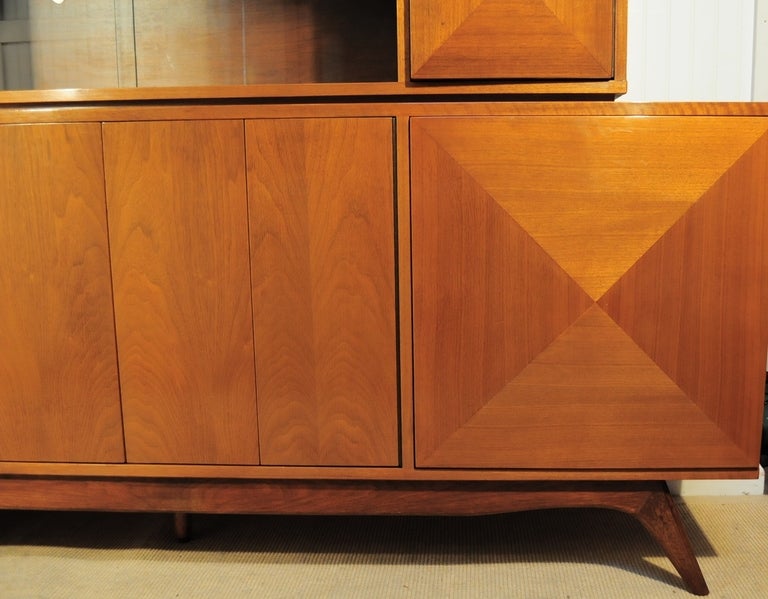 20th Century 3 Dimensional Diamond Front 2 Piece Credenza Cabinet after Vladimir Kagan