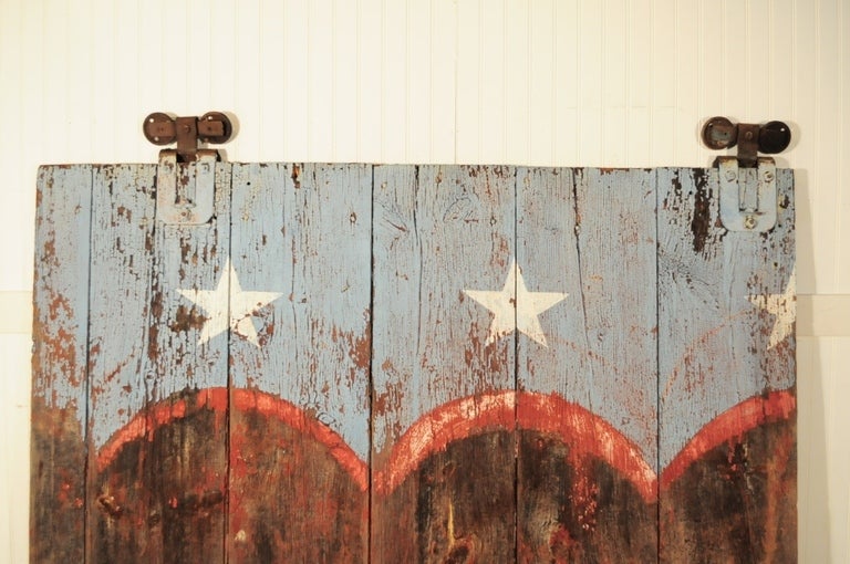 19th C Bucks County PA Weathered Patriotic Painted American Flag Farm Barn Door