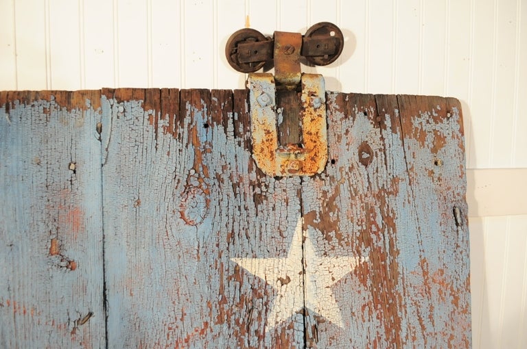 Wood 19th C Bucks County PA Weathered Patriotic Painted American Flag Farm Barn Door