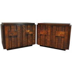 Mid Century Modern Brutalist Style Walnut Nightstands by Lane after Paul Evans 4