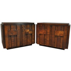 Mid Century Modern Brutalist Style Walnut Nightstands by Lane after Paul Evans