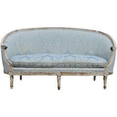 Fantastic French Louis XVI Style Distress Painted Ovoid Carved Sofa - Canape