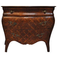 Italian Parquetry French Louis XV Style Bombe 3 Drawer Commode or Chest