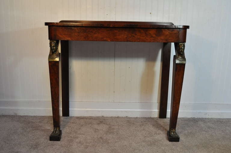 19th Century French Empire Figural Flame Mahogany One Drawer Console Hall Table For Sale 6