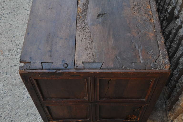 19th Century 19th C. Spanish Revival Heavily Distressed Carved & Dovetailed Console / Credenza