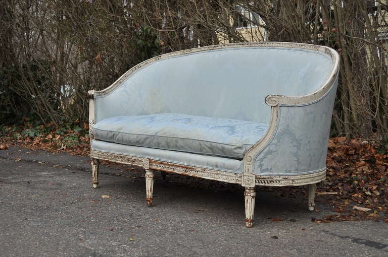 Fantastic French Louis XVI Style Distress Painted Ovoid Carved Sofa - Canape 3