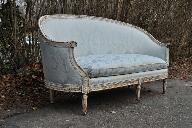 Fantastic French Louis XVI Style Distress Painted Ovoid Carved Sofa - Canape 4