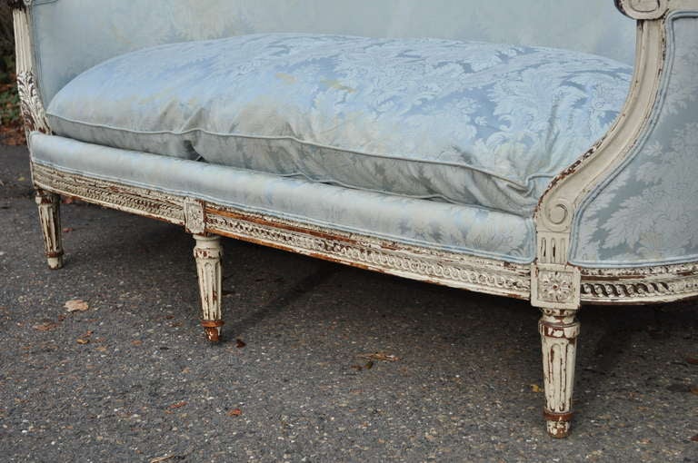 Fantastic French Louis XVI Style Distress Painted Ovoid Carved Sofa - Canape 1