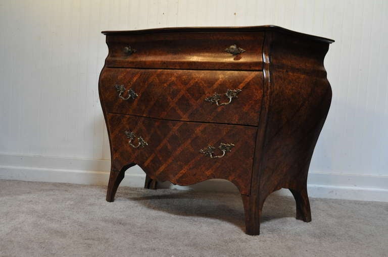 Italian Parquetry French Louis XV Style Bombe 3 Drawer Commode or Chest 5
