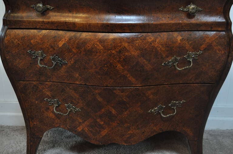 Italian Parquetry French Louis XV Style Bombe 3 Drawer Commode or Chest 4