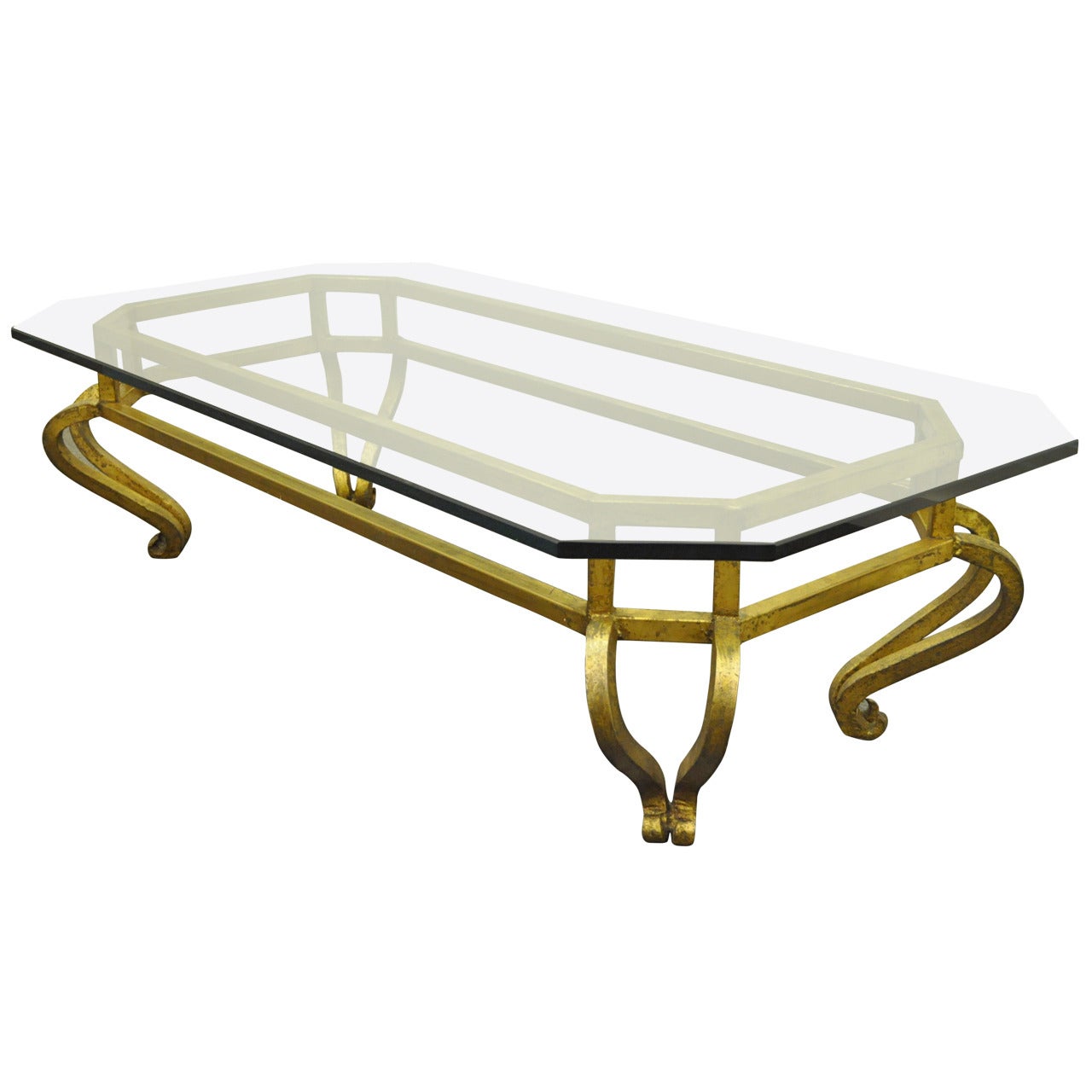 Vintage Arturo Pani Style Gold Gilt Iron & Glass Hollywood Regency Coffee Table  For Sale