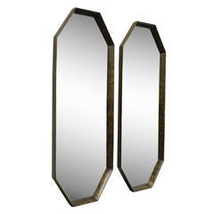Pair of Octagonal Oil Drop or Tortoise Shell Finish Deep Frame Mirrors