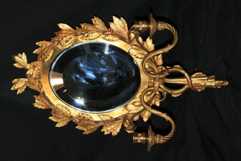 Pair of French Louis XV Style Gilt Bronze Mirrored Wall Sconces