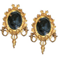 Pair of French Louis XV Style Gilt Bronze Mirrored Wall Sconces