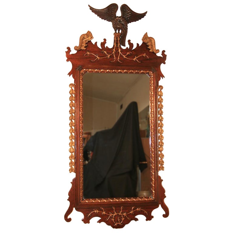 Large American Federal Style Mahogany and Gilt Wood Eagle Mirror For