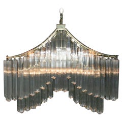 Brass Mid Century Modern Pagoda Venini Glass Murano Chandelier