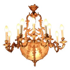 Large French Rococo Style Dore Bronze Chandelier - Made in Italy