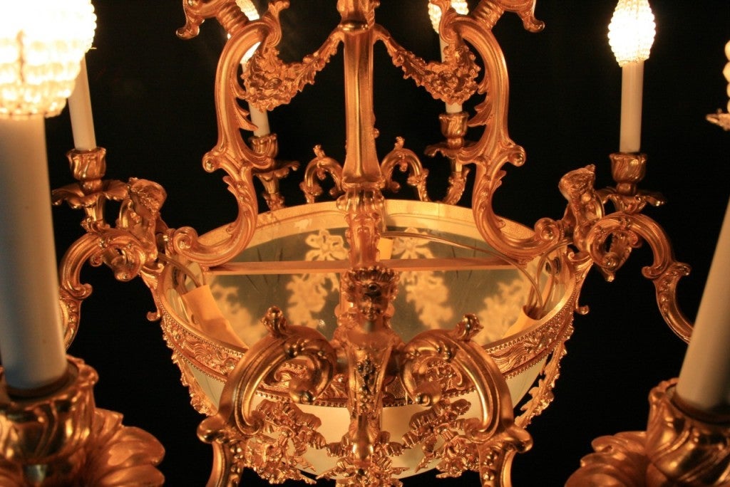 Italian French Rococo Style Dore Bronze Chandelier w/Angels - Made Italy