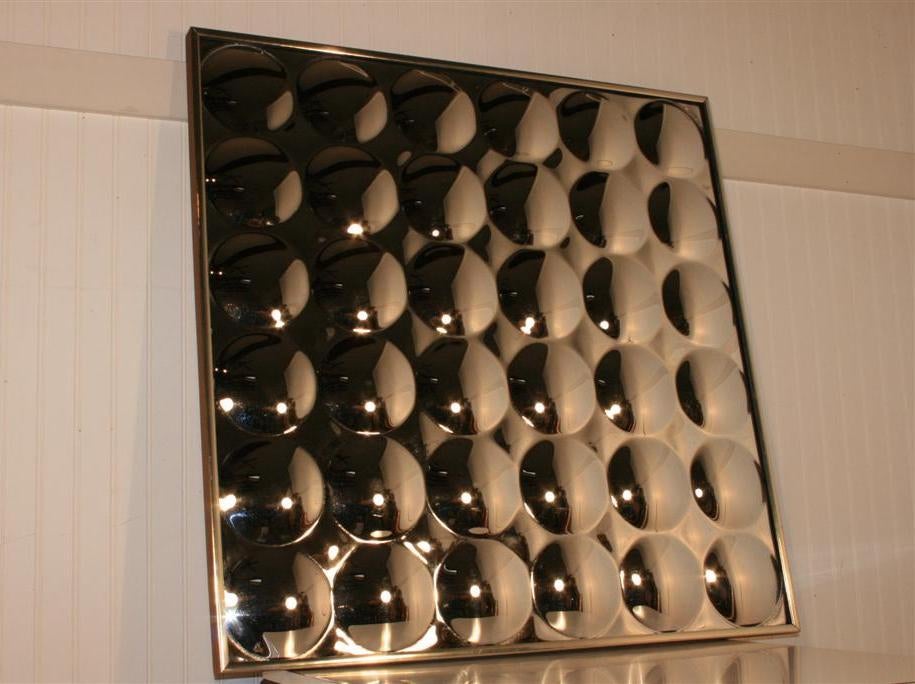 Very Cool 1970's Op Art Plexiglass Bubble Mirror with wood frame possibly by Turner.