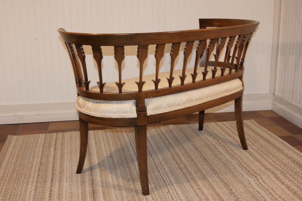 Unique Regency Style Arrow Back Carved Wood  Half Round Bench 2