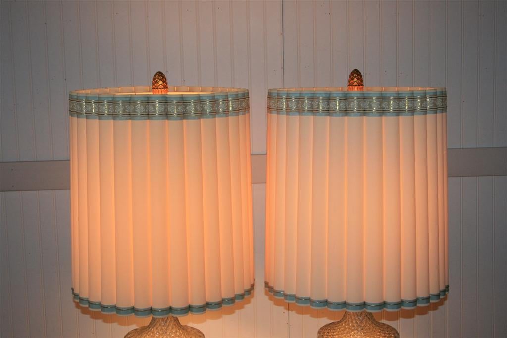 Mid-20th Century Large Pair of Blue Murano Crystal Glass Table Lamps by Marbro Hollywood Regency