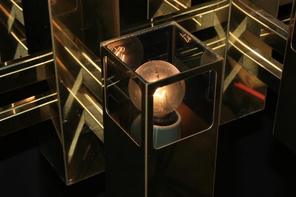 1970's Brass 14 Light Cubist Chandelier after Gaetano Sciolari 4