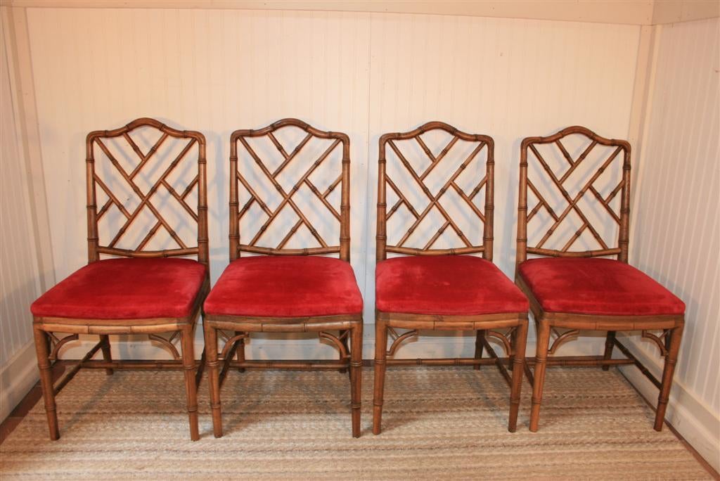 American Set of 6 Hollywood Regency Faux Bamboo Dining Chairs w/ 2 Arms