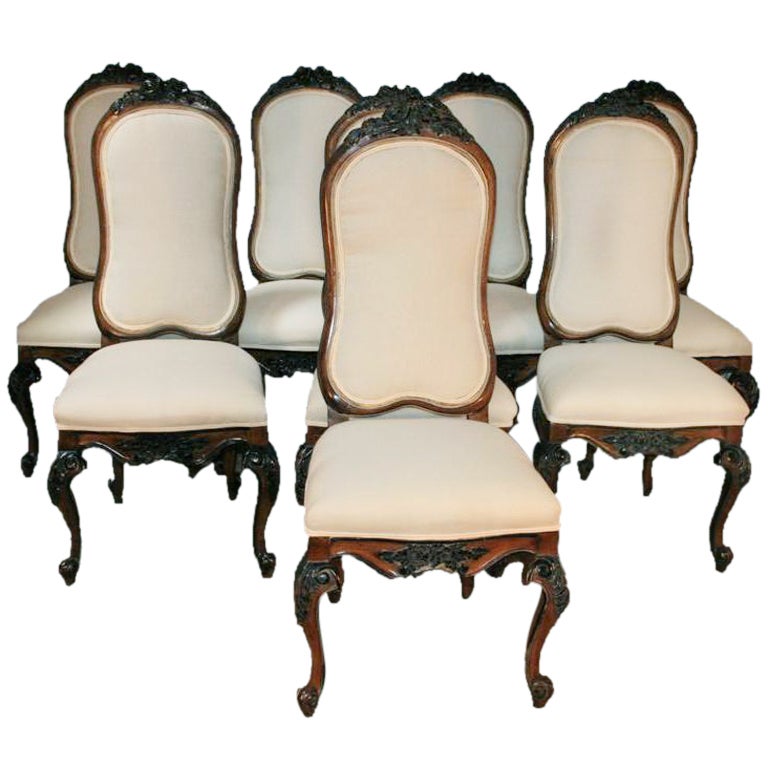 1960s Set of 8 Baroque Style Carved Dining Chairs Karges Quality For