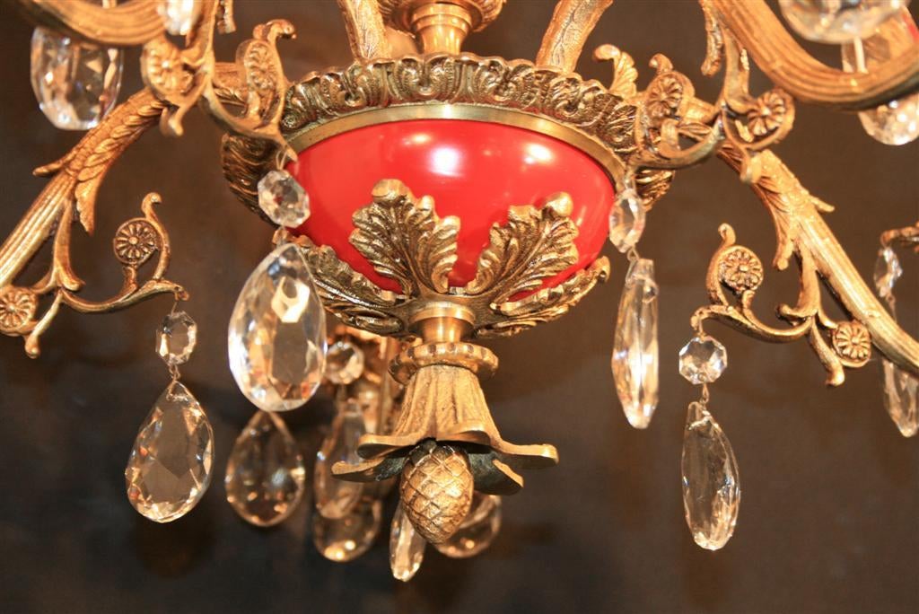 Vintage 1940's French Empire Style Red Tole Metal Brass Chandelier 4