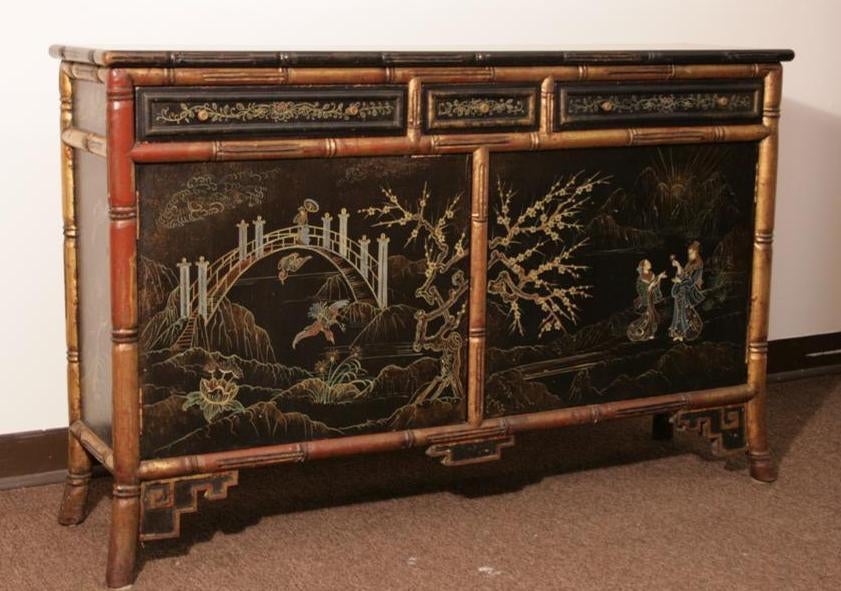 1940's Faux Bamboo Chinoiserie Sideboard by Lombardia Spain